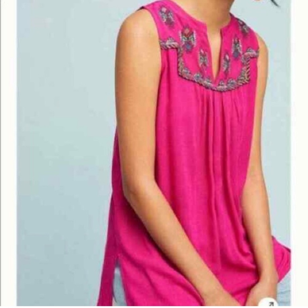 Anthropologie Maeve Embroidered Split Neck Tank Size Small